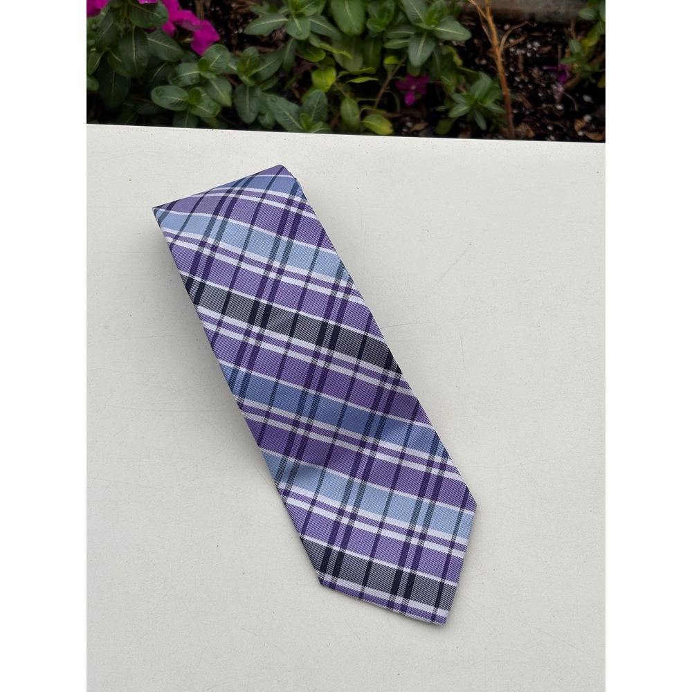 Target Mens Purple Blue Plaid Silk Necktie Classic 100% Silk Tie 044110068